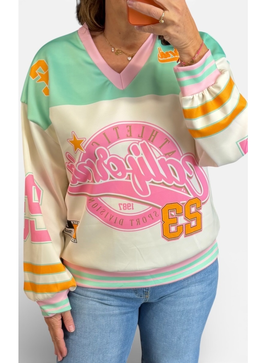 Sweater met v-hals California sports mint