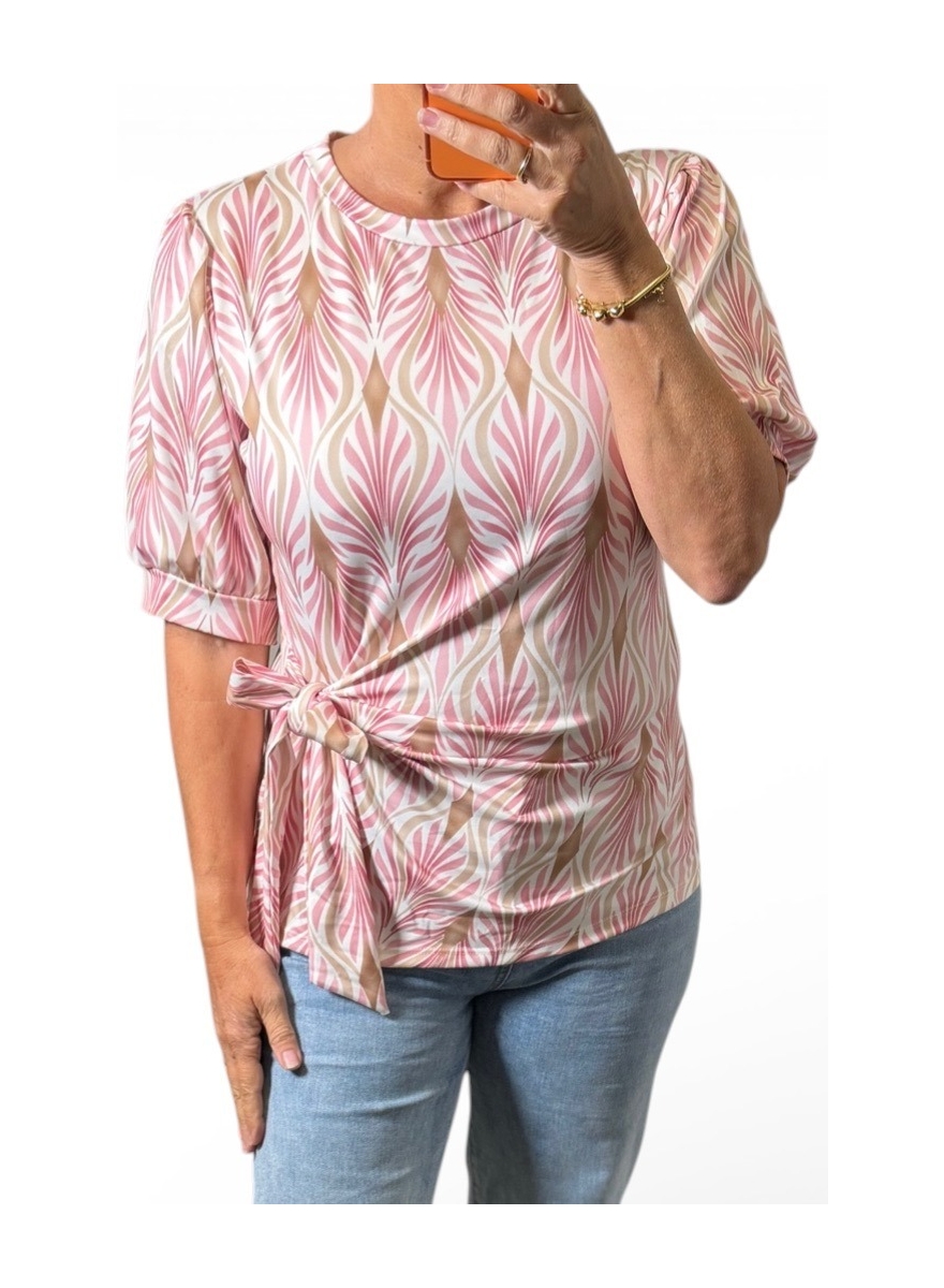 Blouse met strik aan de zijde art deco licht roze