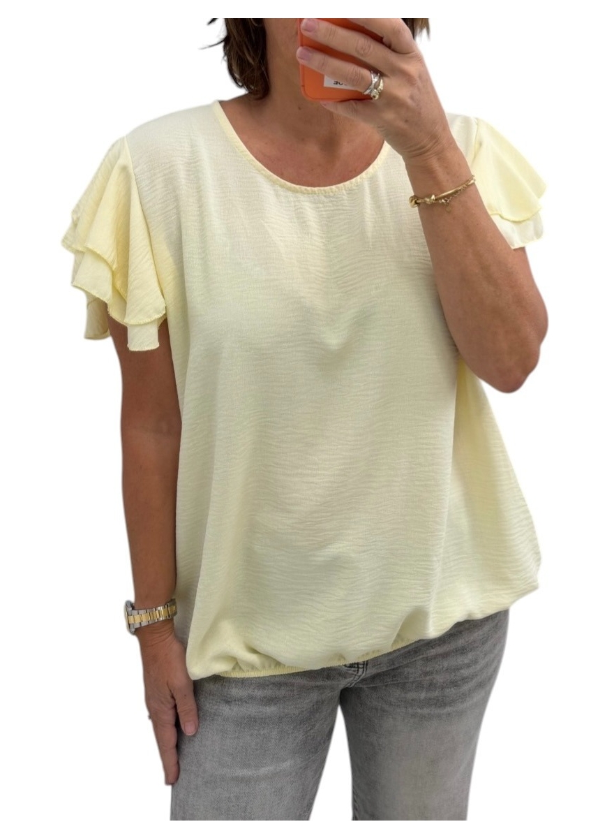 Blouse met volant mouw en ronde hals Stella geel TKD