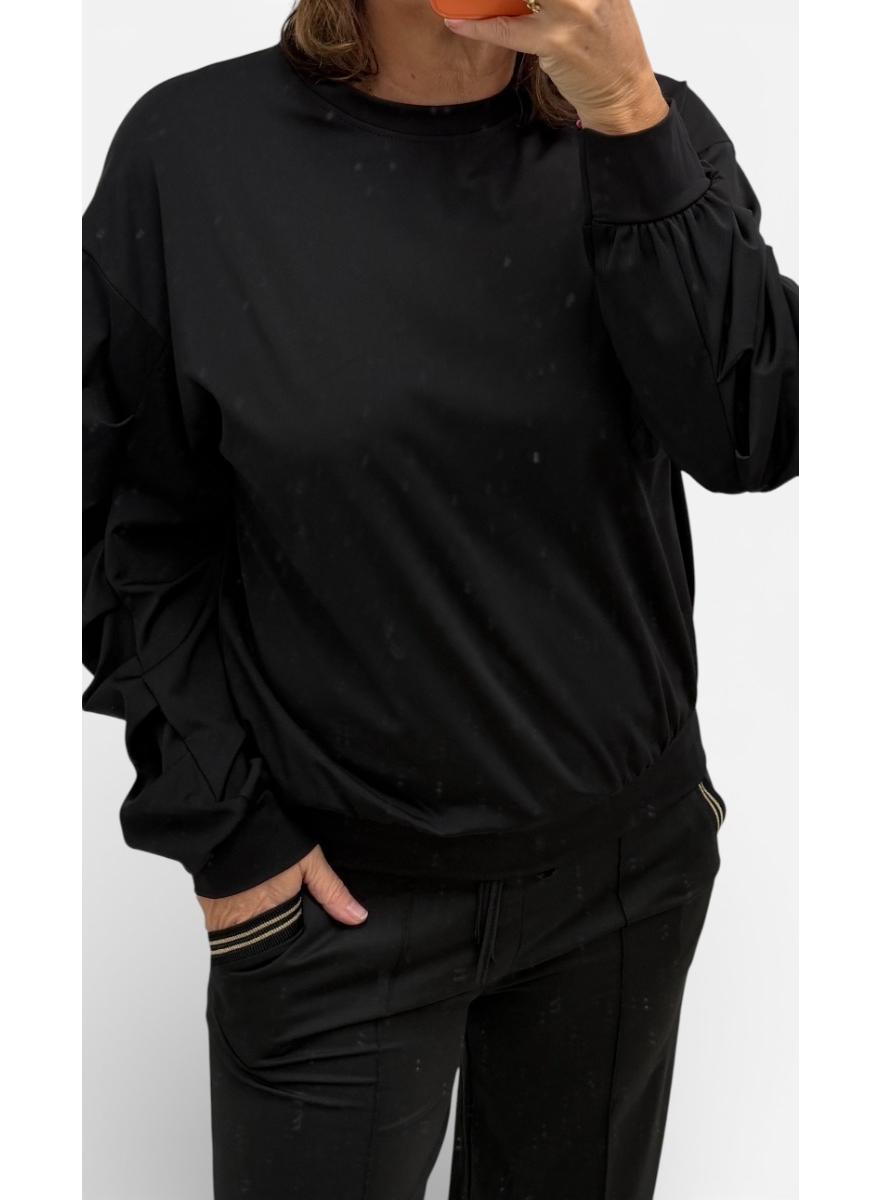 Travelstof blouse met geplooide mouw Puk zwart (TVB)