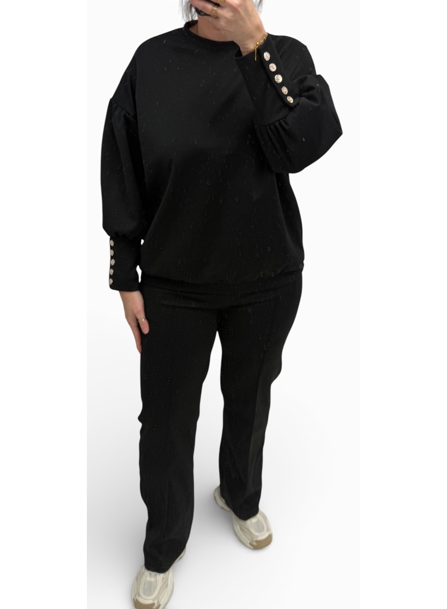 2-delig set met 5 knopen op de mouw Inge zwart