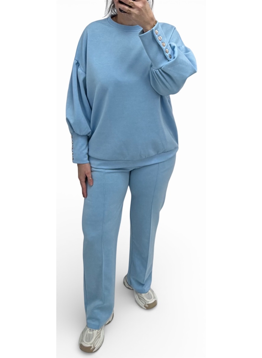 2-delig set met 5 knopen op de mouw Inge licht blauw