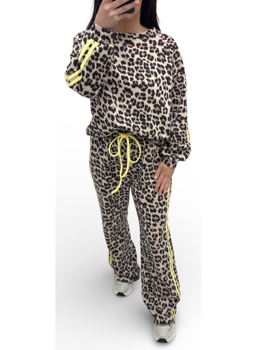 2-delig panterprint set met bies priscilla geel