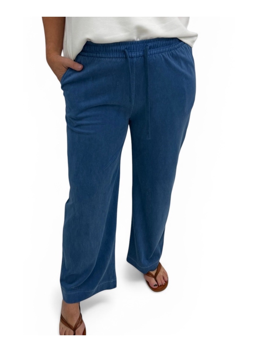 Denim broek met wijde broekspijp en koord dark denim (KM-2033#)