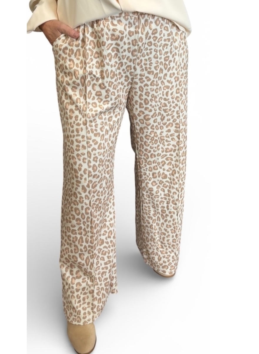 KLEINERE travelstof broek met panterprint Pantera off-white