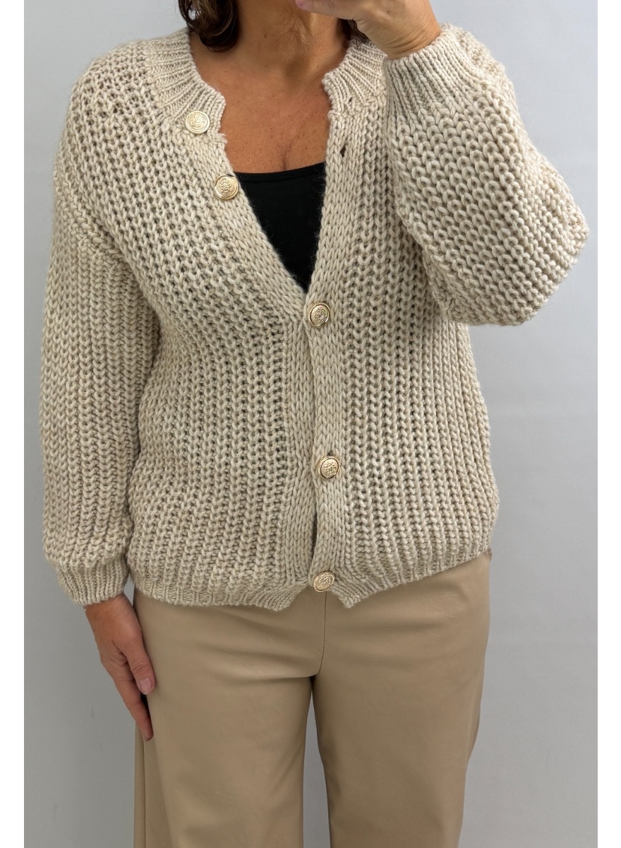Grof gehaakt vest met knopen Lilo beige 
