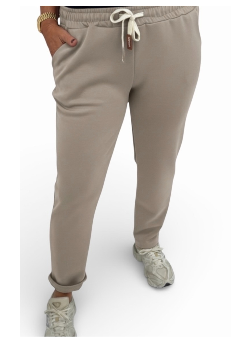 GROTERE Broek met koord in de taille Kate taupe SALE 
