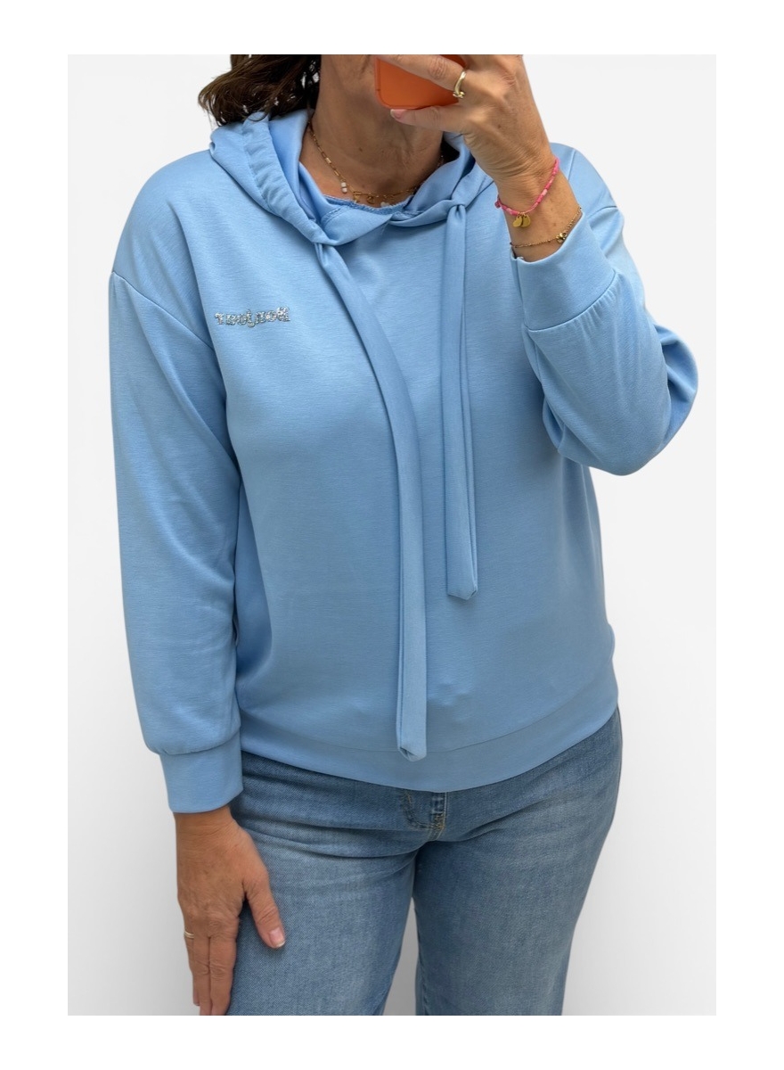Sweater met capuchon strass Bonjour blauw