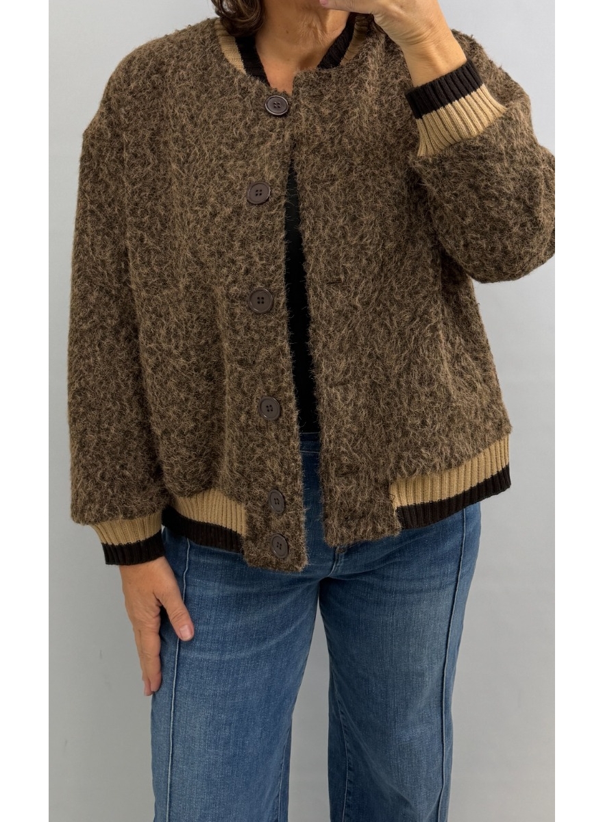 Fuzzy bomber jack met knopen Celine bruin SALE 