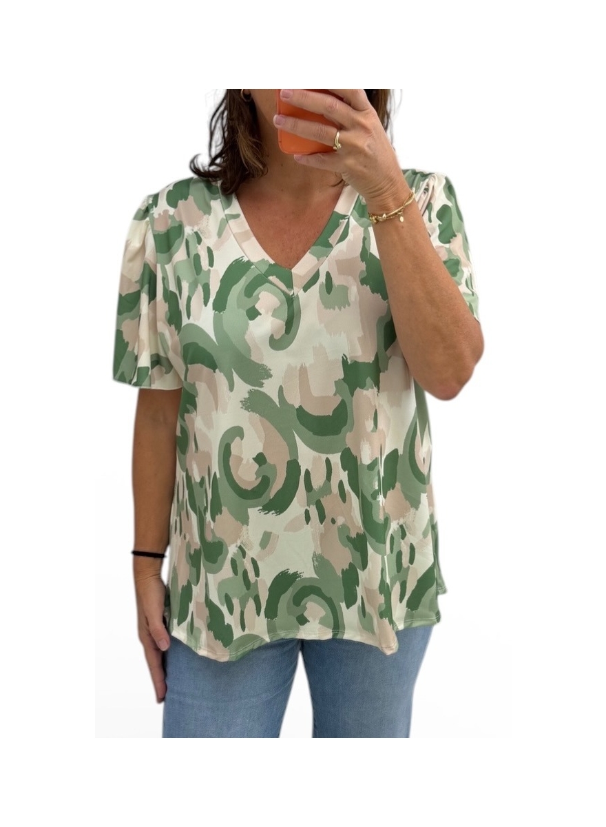 Travelstof shirt met v-hals Chiara brush groen DTS