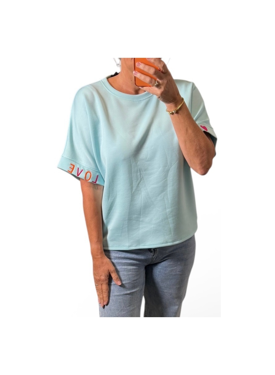 Basic soft shirt met love hearts op de mouw mint