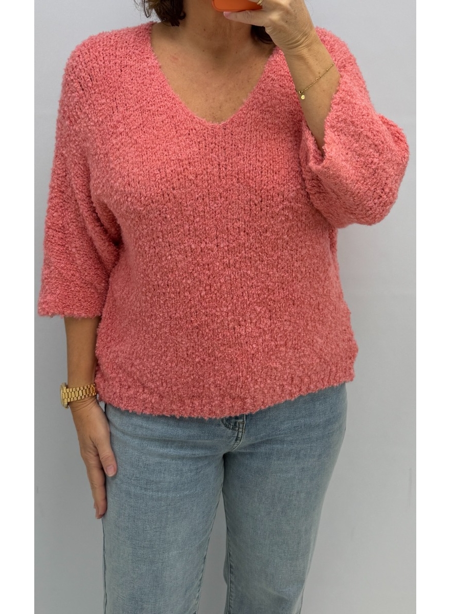 Zachte trui met v-hals Noëlle koraal