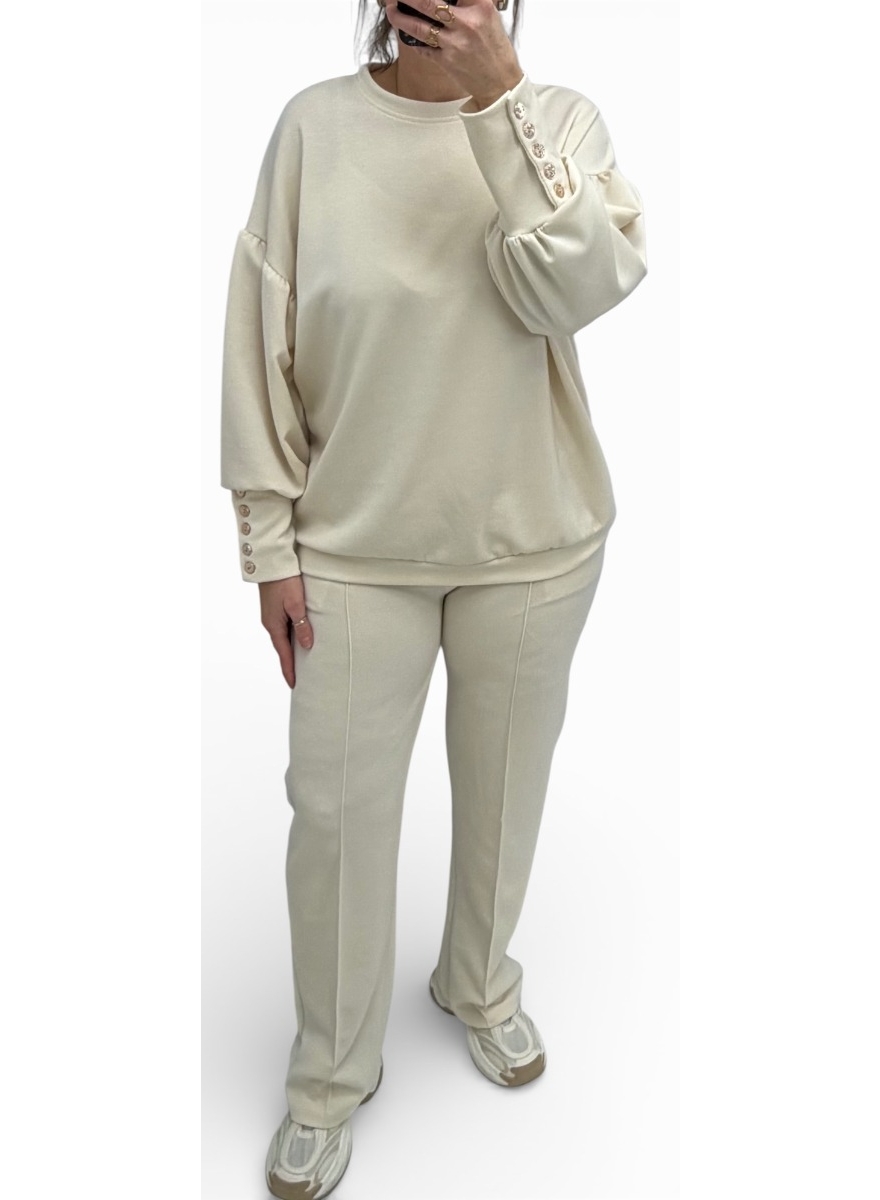 2-delig set met 5 knopen op de mouw Inge beige