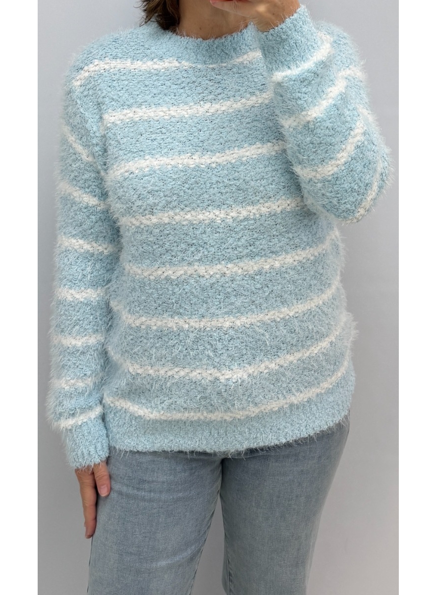 Fringe trui met strepen blauw (E171) SALE