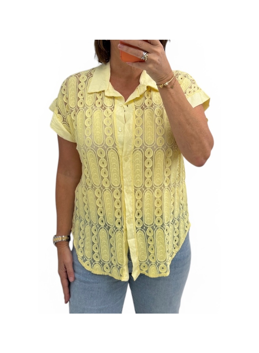 Blouse van kant met cirkels en ovalen Misu geel