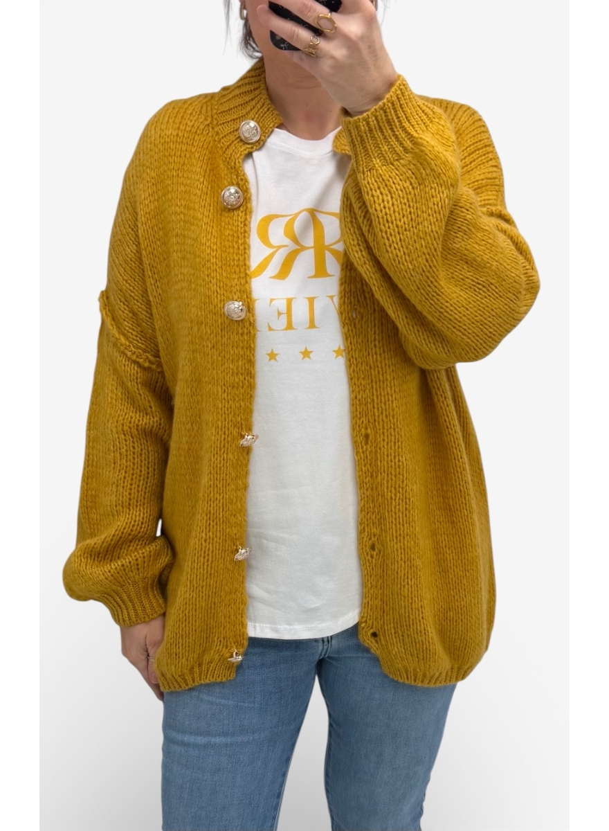 Zacht vest met knopen Sophia oker