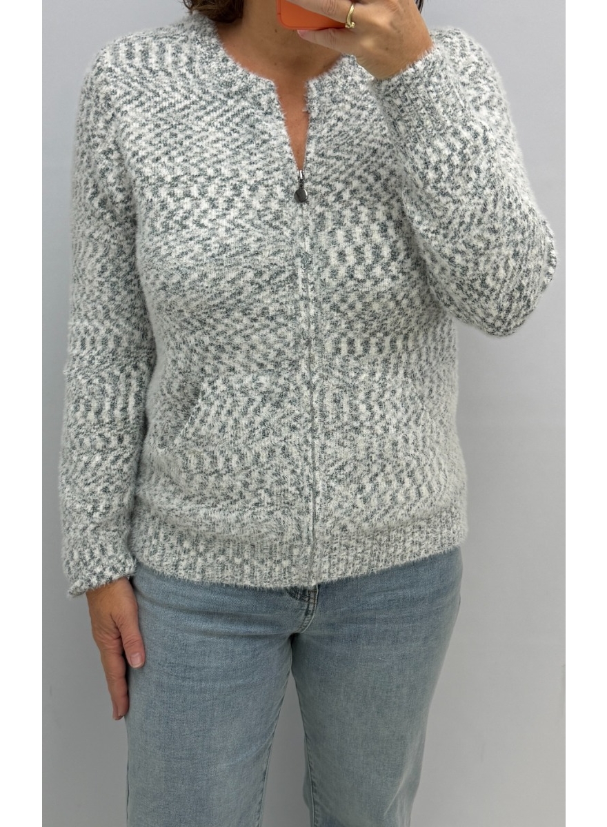 Vest met spikkeltjes en ritssluiting zwart/wit (Q373)