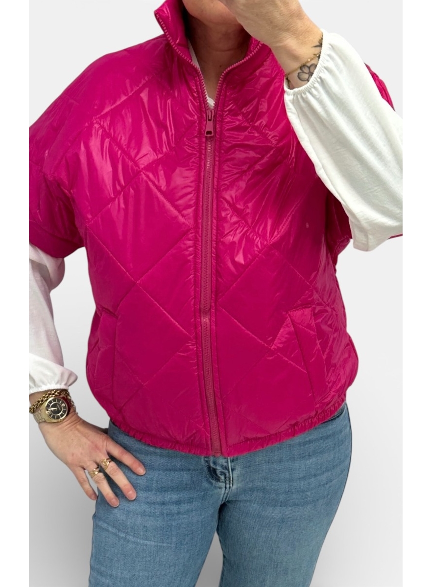 Bodywarmer met ruit uni fuchsia