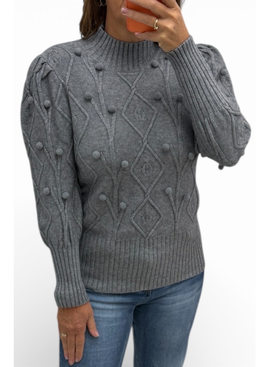 Trui met versiering en bolletjes Patricia grijs SALE