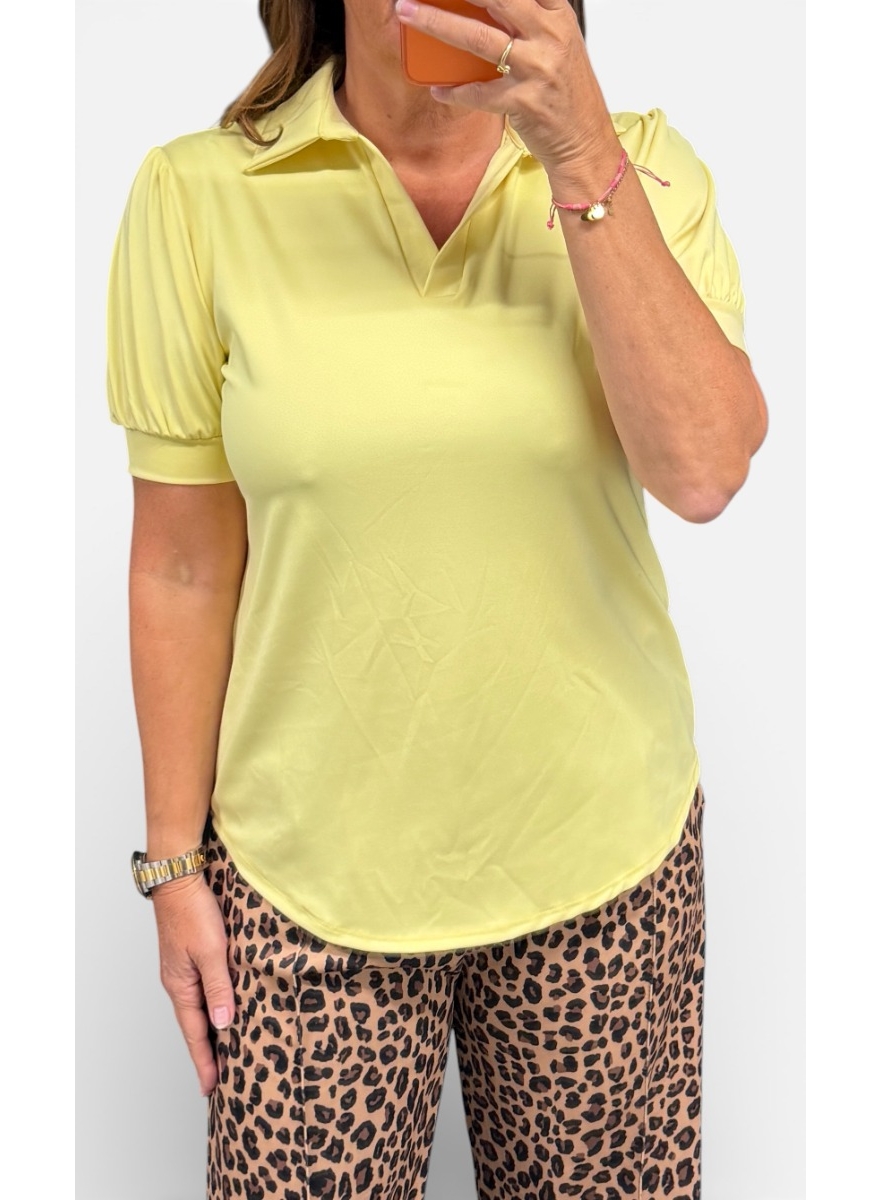 Travelstof shirt met kraag Wynona geel (TVB)