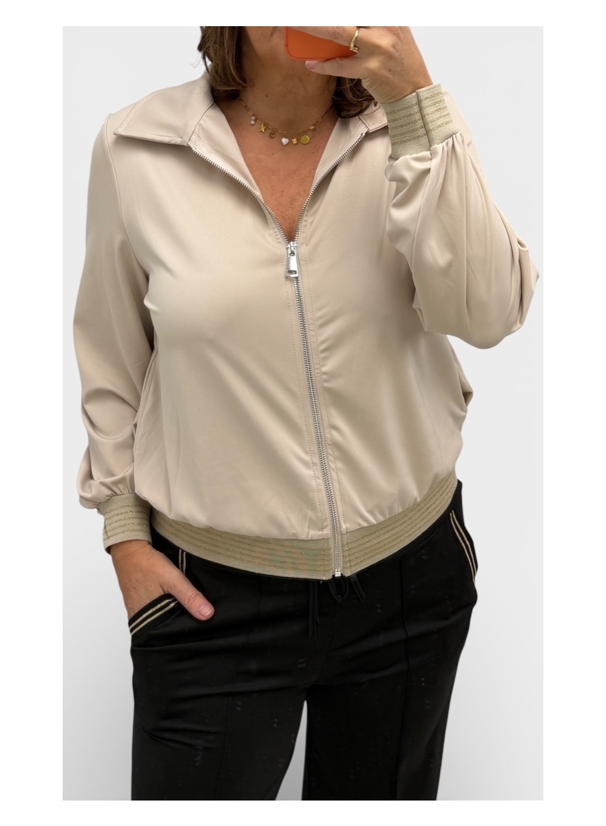 Travelstof vest met glitter bies Kimberly beige (TVB)