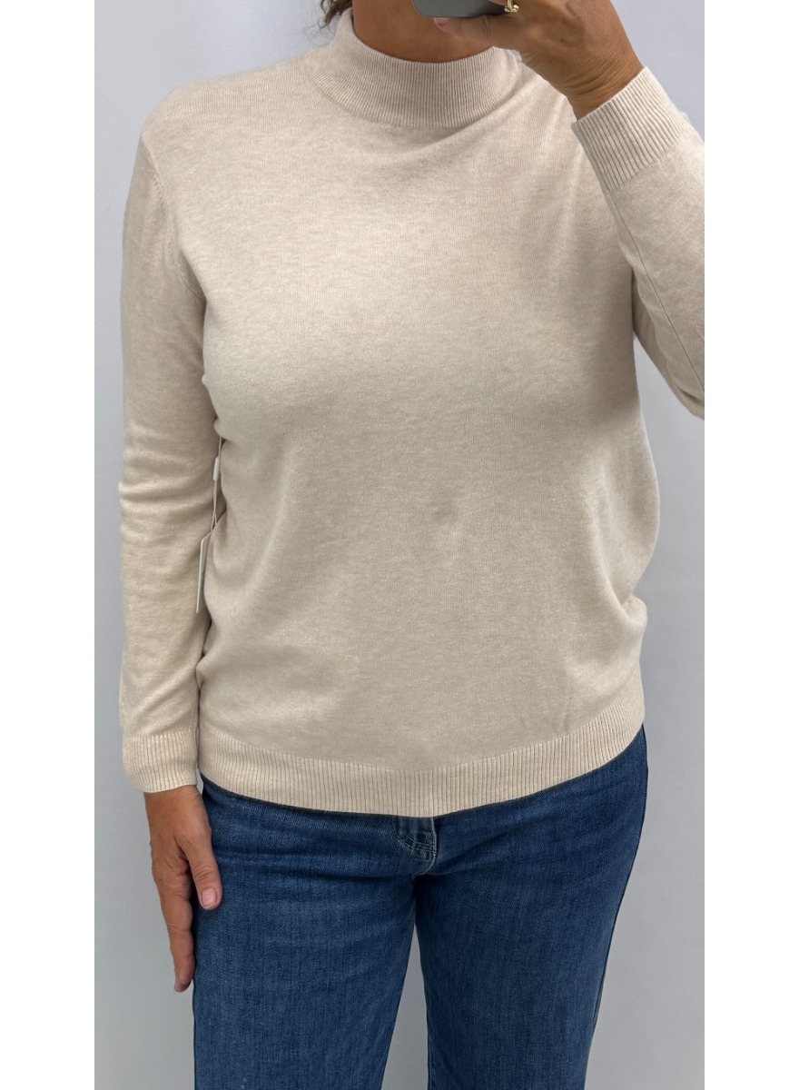 Fijngebreide trui met opstaande boord Laura beige (B-1112-2)