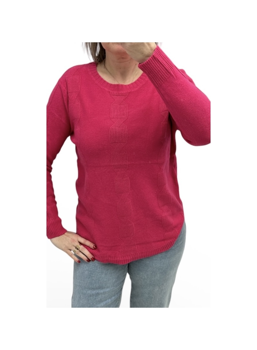 Trui met kabel detail en lange mouw fuchsia (F-295)