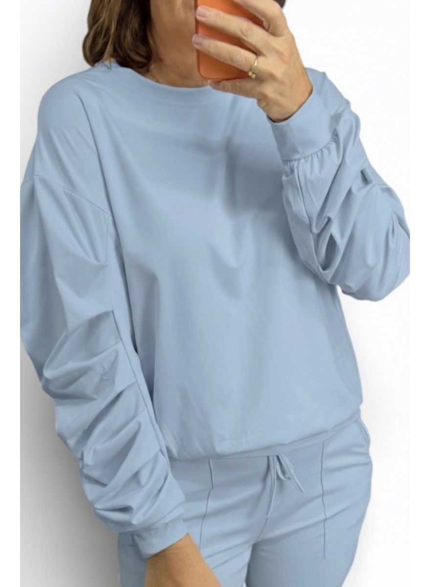 Travelstof blouse met geplooide mouw Puk licht blauw (TVB)