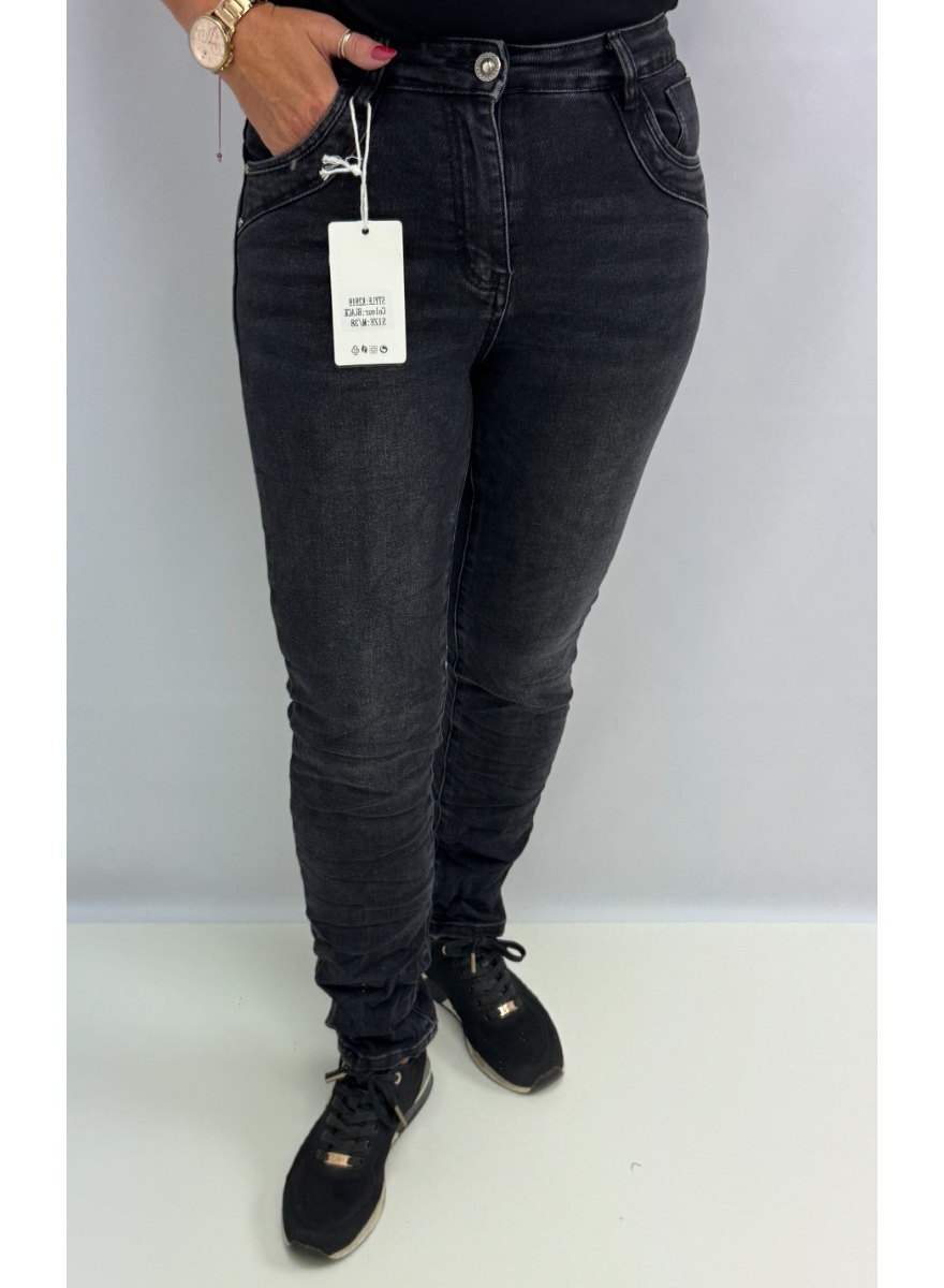 Karostar jeans met rits en knoop sluiting dark (K2818)