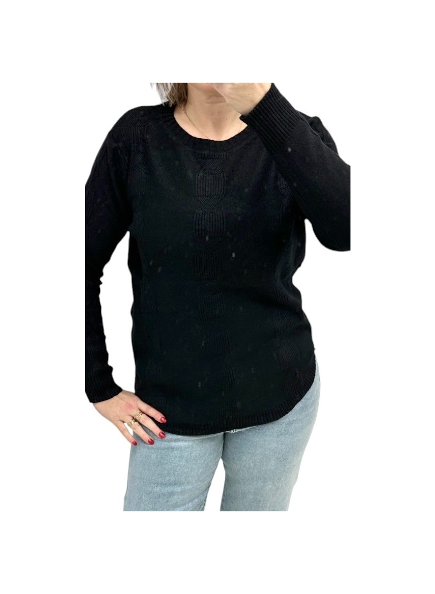 Trui met kabel detail en lange mouw zwart (F-295)