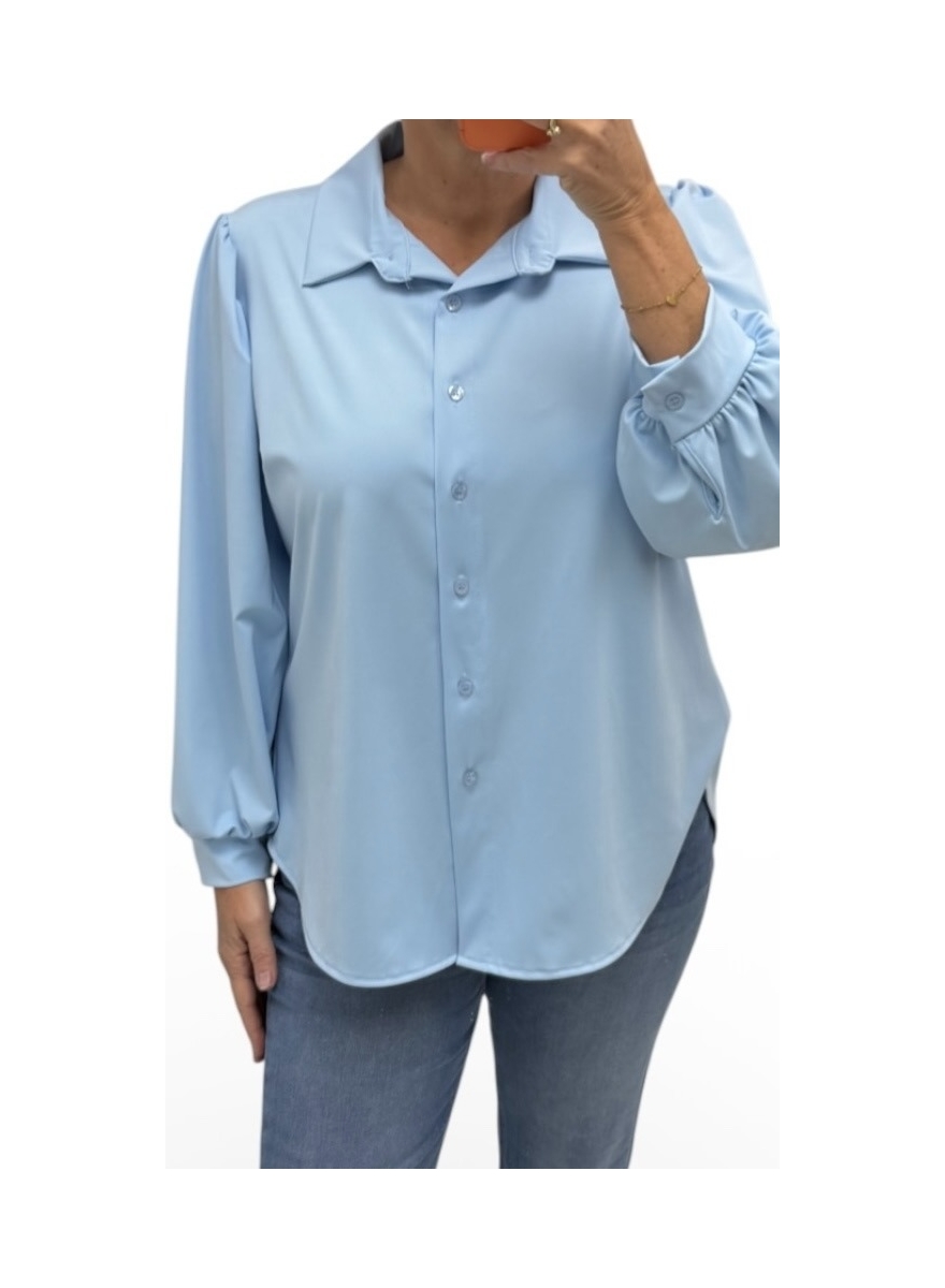 Travelstof blouse met kraag en knopen Daniek licht blauw