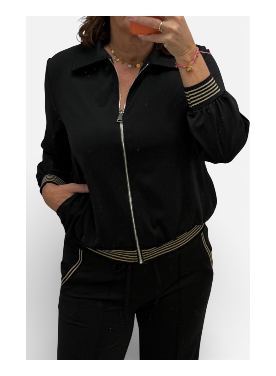 Travelstof vest met glitter bies Kimberly zwart (TVB)