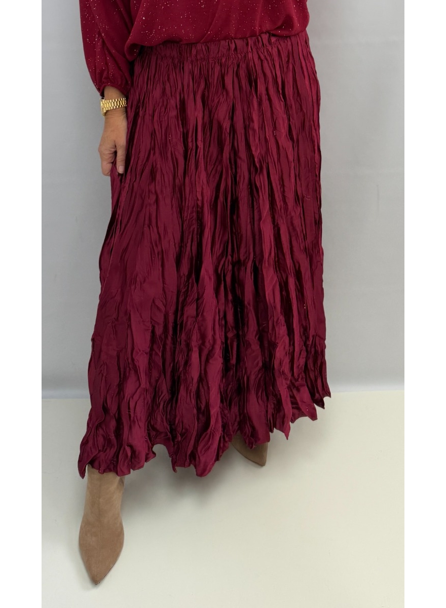 Satijn-look krinkle rok wijnrood