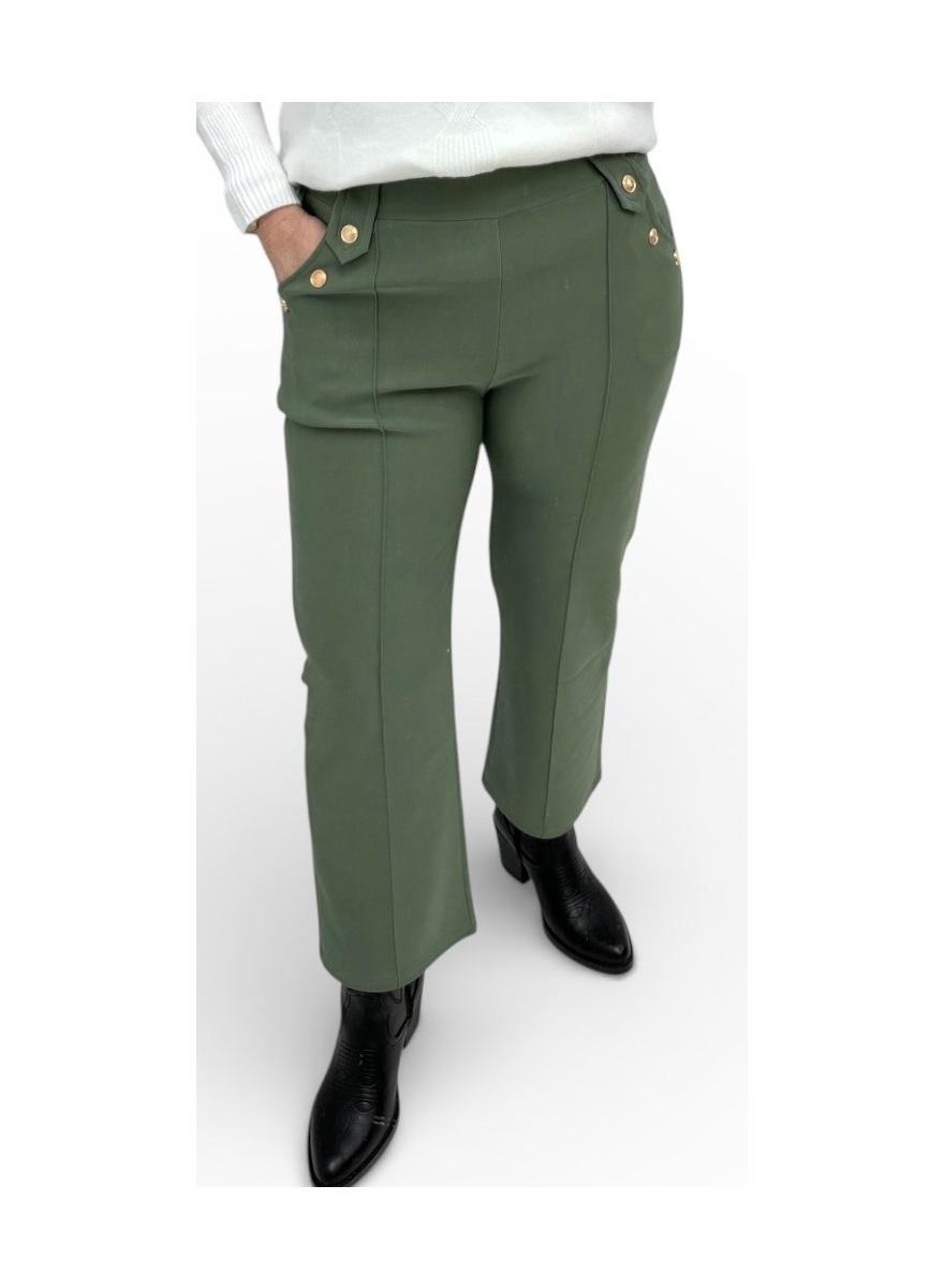 Petite broek met gouden knopen army (F810)