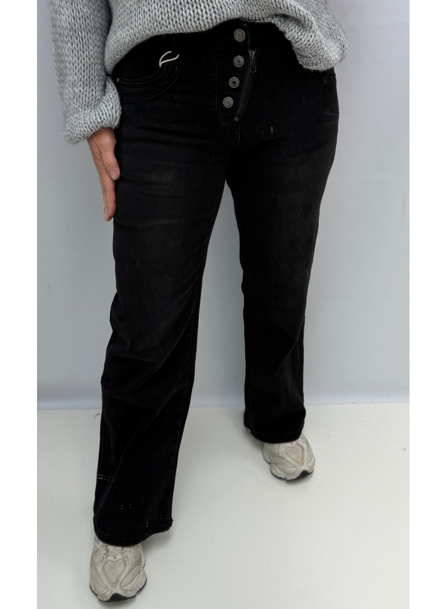 Karostar jeans met schuine rits zwart (K2628)