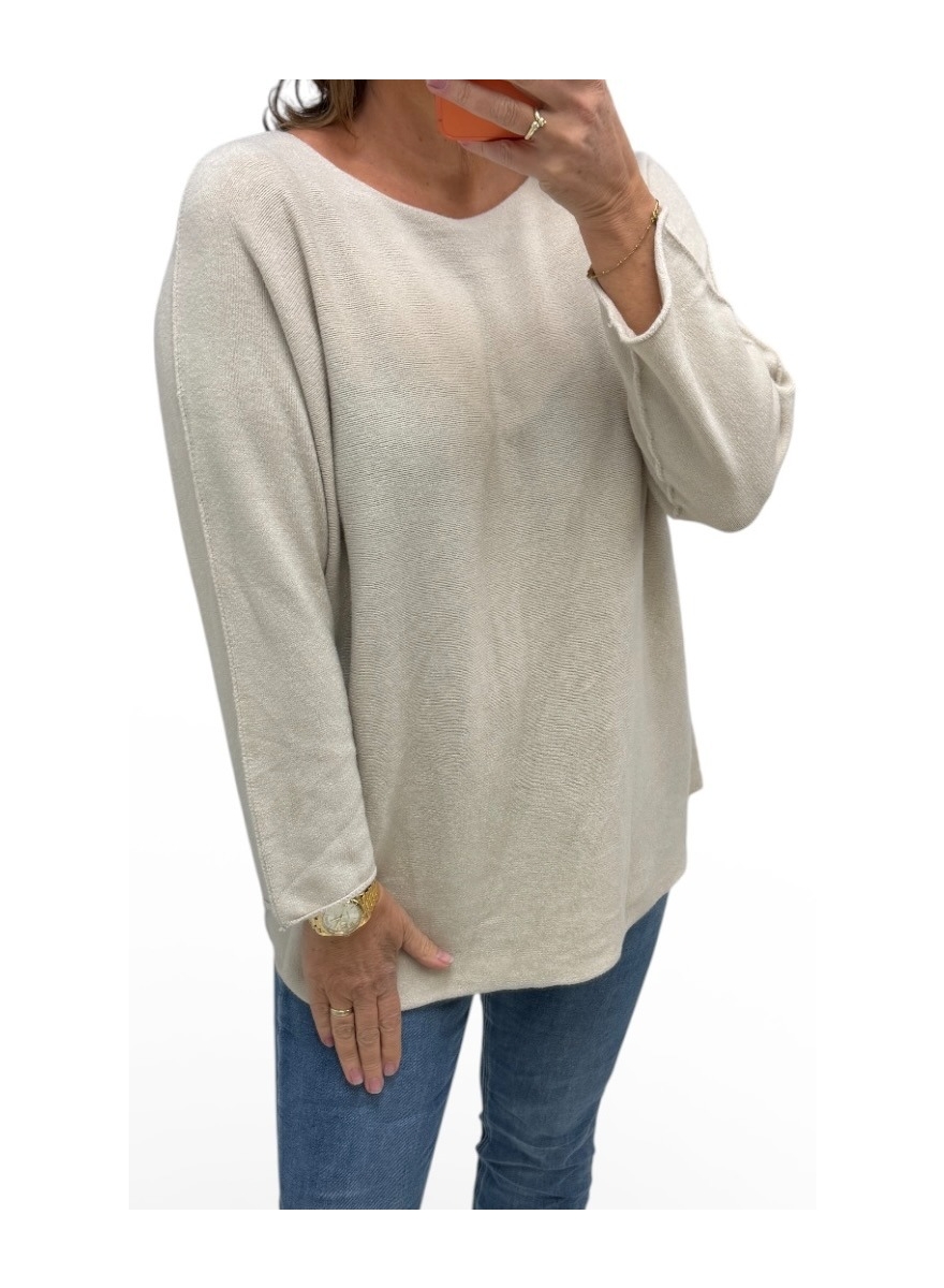 Trui met lange mouw en RONDE hals Lauren beige