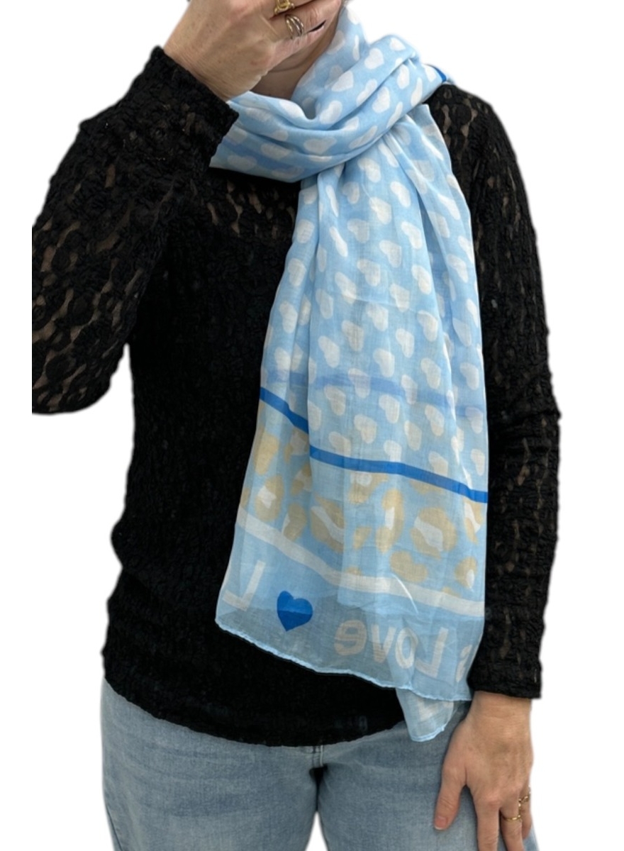 Sjaal met kleine hartjes love is love L.blue (WJ-3494)