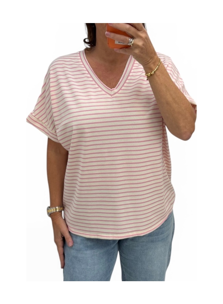 Shirt met strepen en V-HALS Wallien licht roze