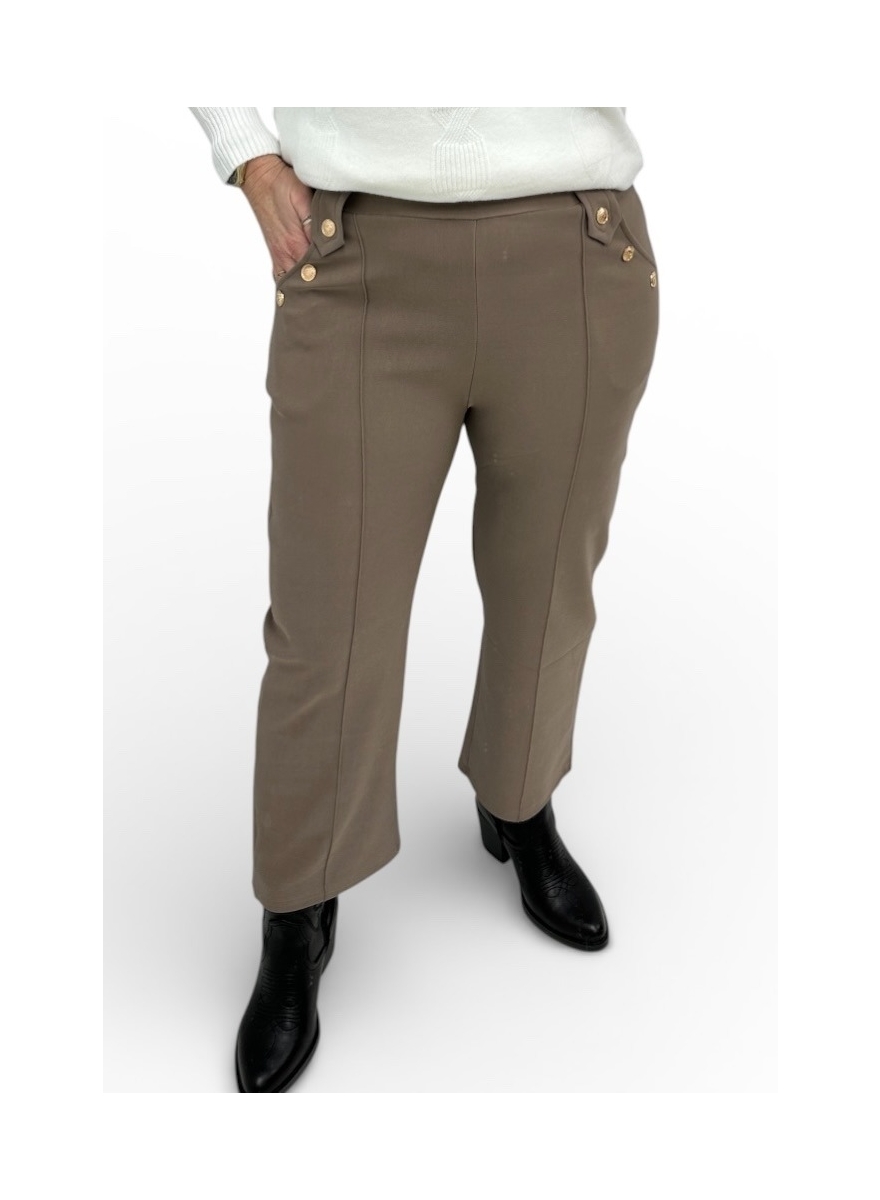 Petite broek met gouden knopen taupe (F810)