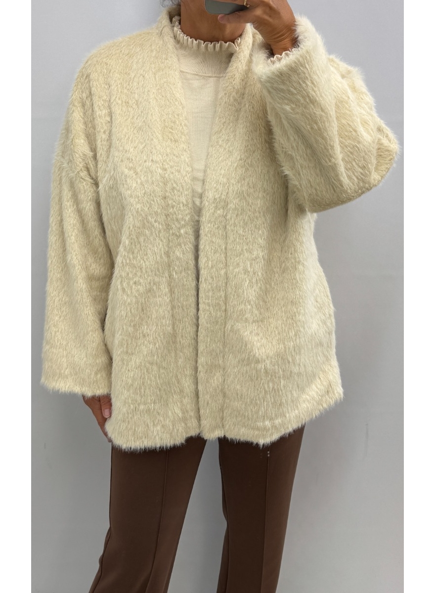 Imitatiebont jas/vest met lange mouw Lydie creme SALE