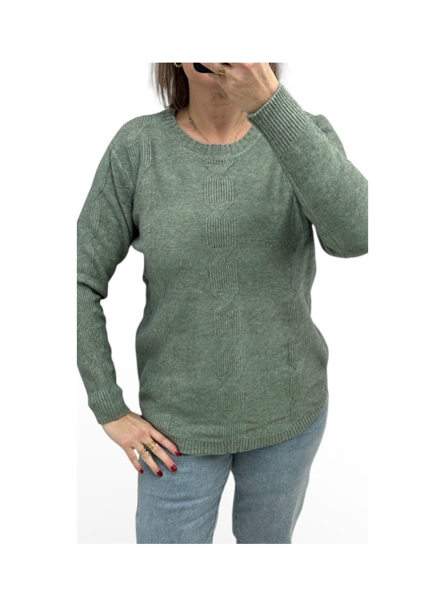 Trui met kabel detail en lange mouw army (F-295)