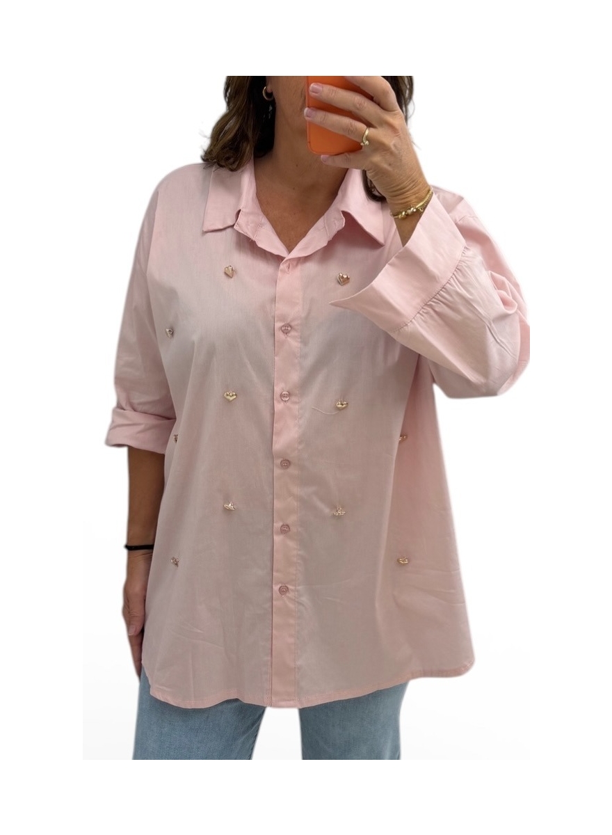 Blouse met knopen en kraag met hartjes roze