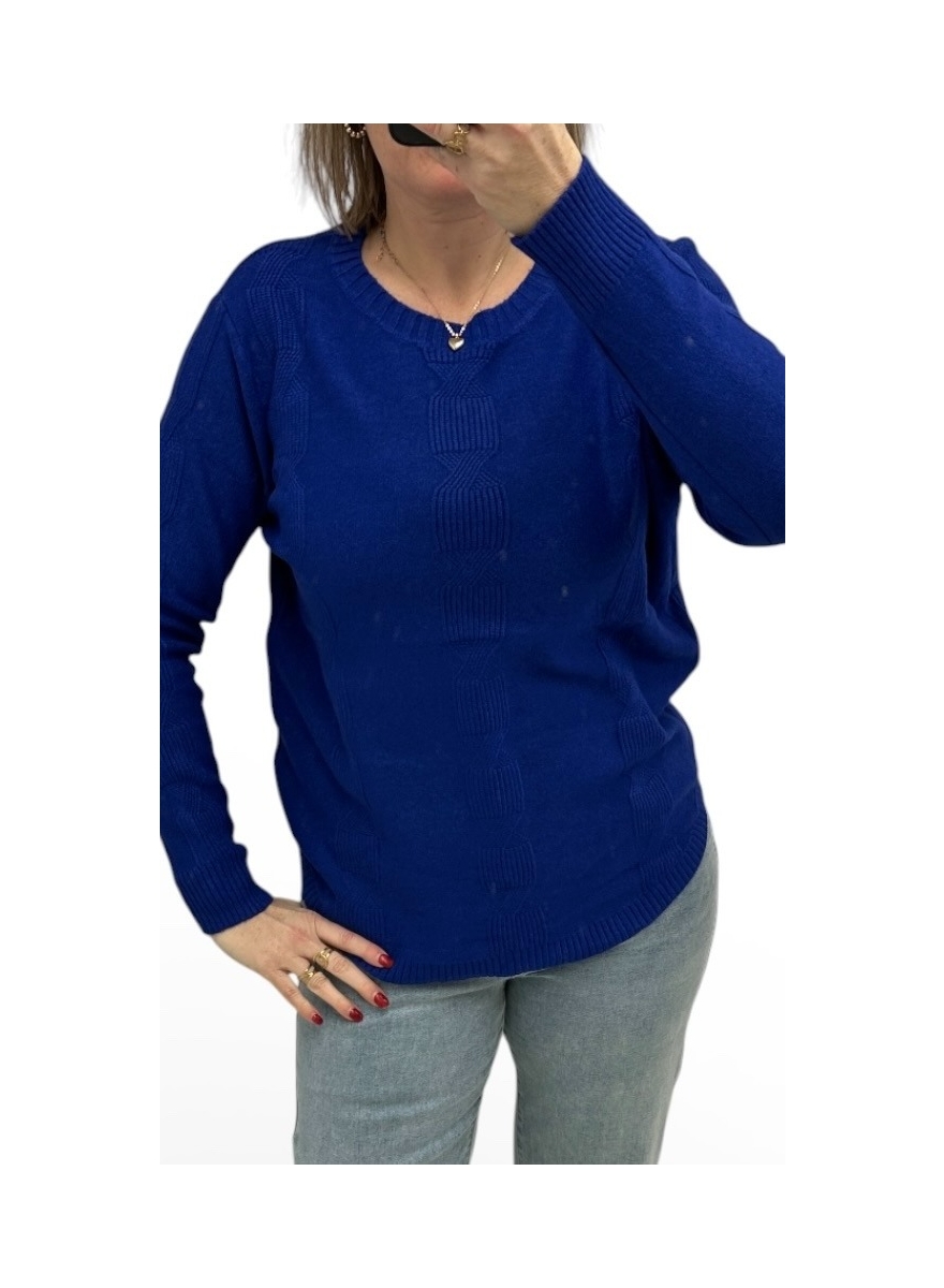 Trui met kabel detail en lange mouw kobalt (F-295)