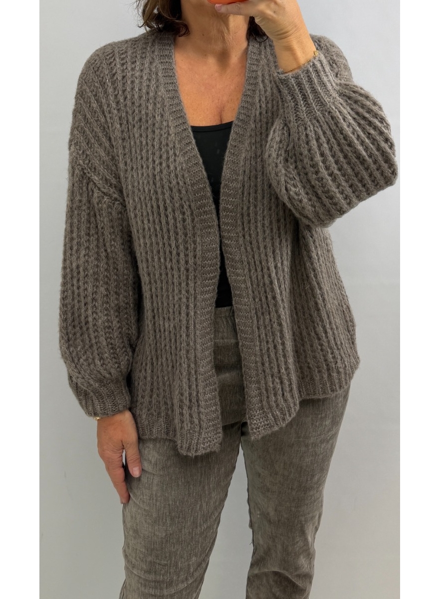 Kort grofgebreid vest Floor taupe (SALE) 