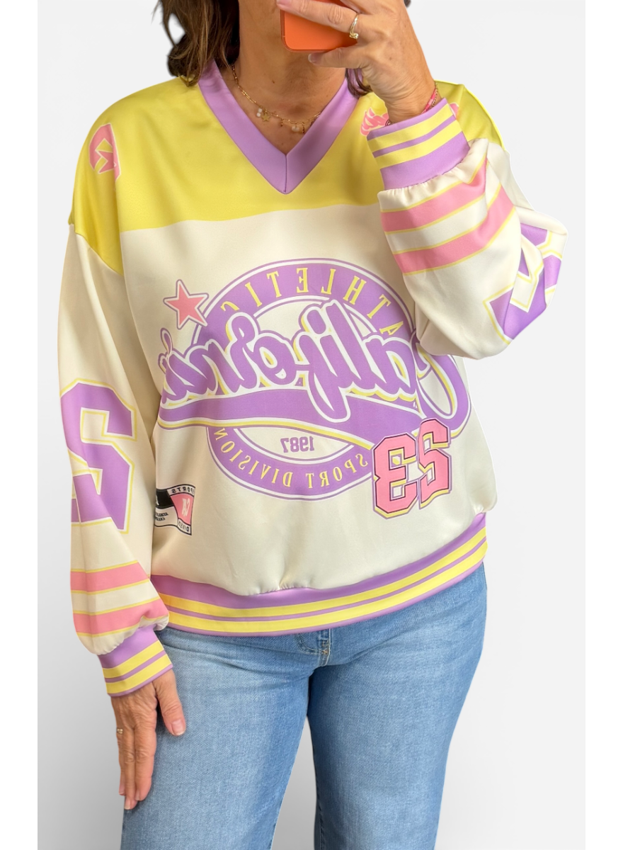 Sweater met v-hals California sports geel