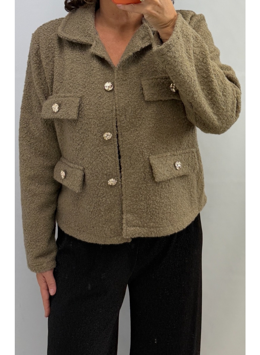 Jasje met knoopjes en KRAAG Emily taupe SALE