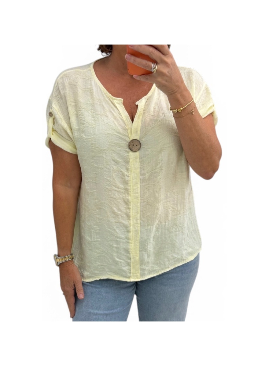 Blouse met oprol mouw flower pressing geel