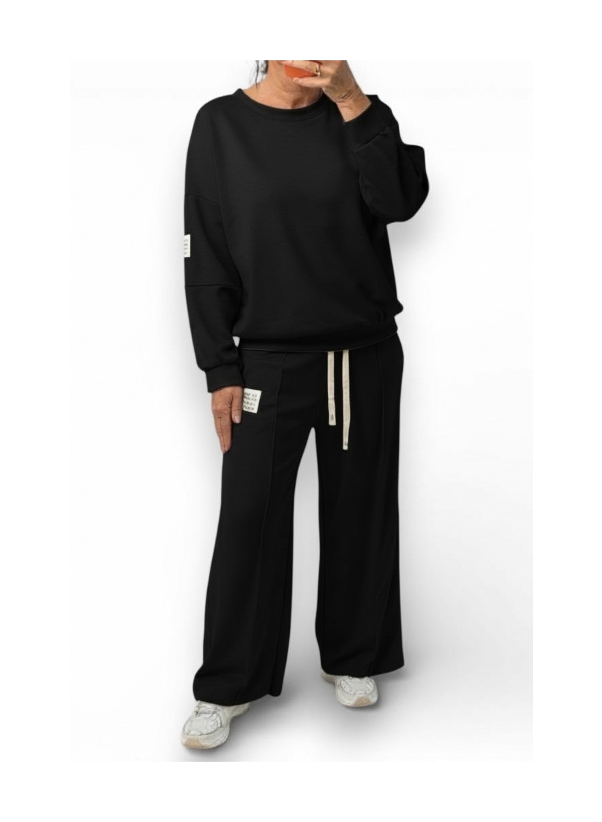 2-delig set met LANGE MOUW life isn't perfect zwart