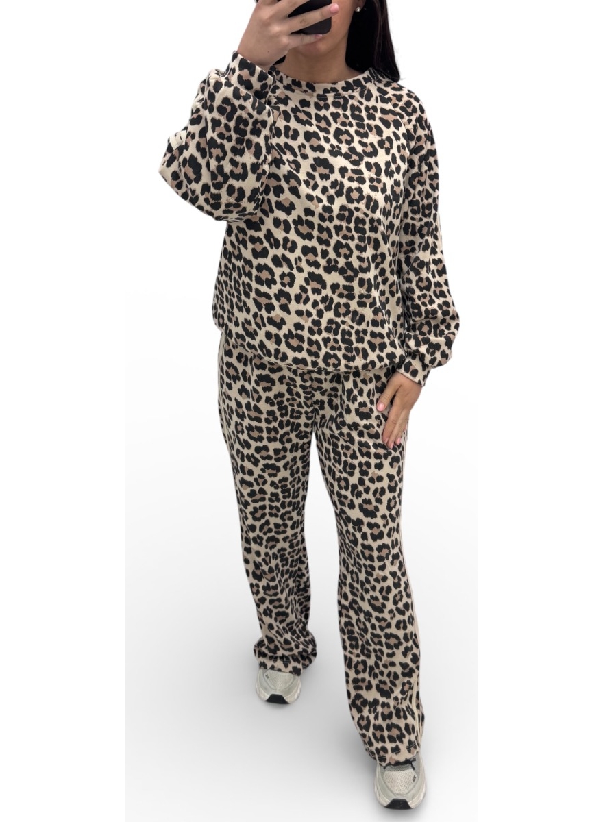 2-delig panterprint set met bies priscilla beige