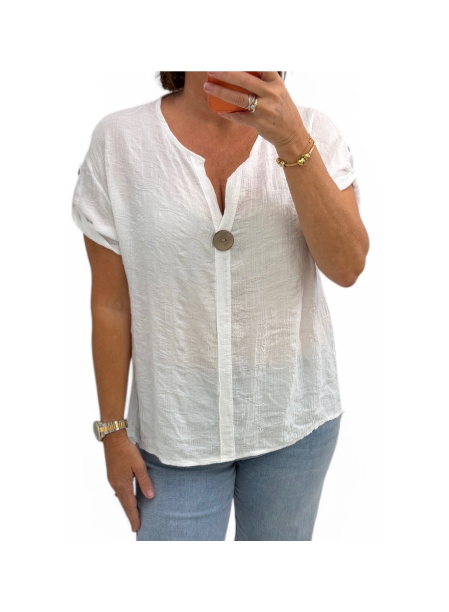 Blouse met oprol mouw flower pressing off-white